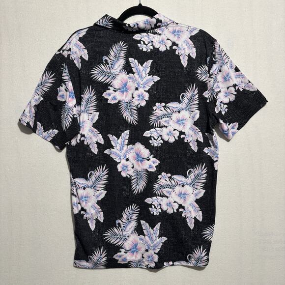 Chubbies Hawaiian Golf Polo Shirt Mens Small Black Pink Flamingos Short Floral - Picture 10 of 10